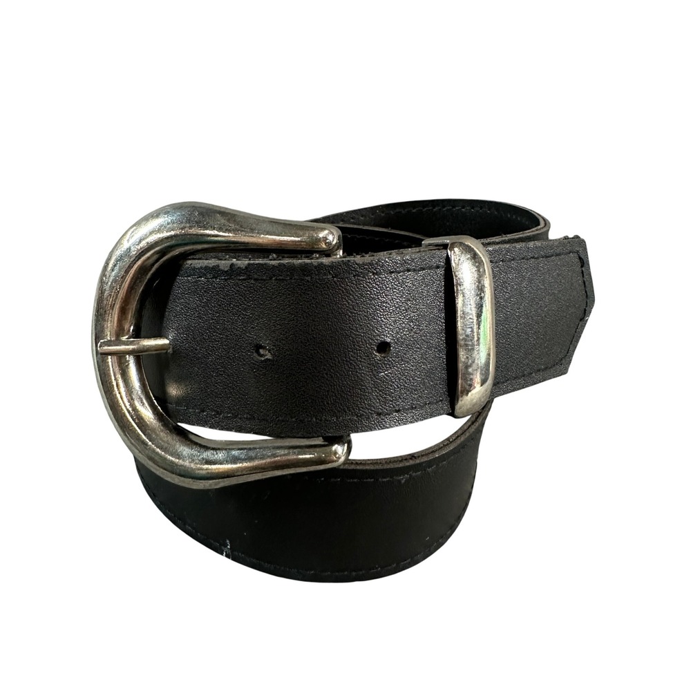 Western Black Faux Leather Belt Silver Horseshoe Buckle SE-1157 Sz 30-32